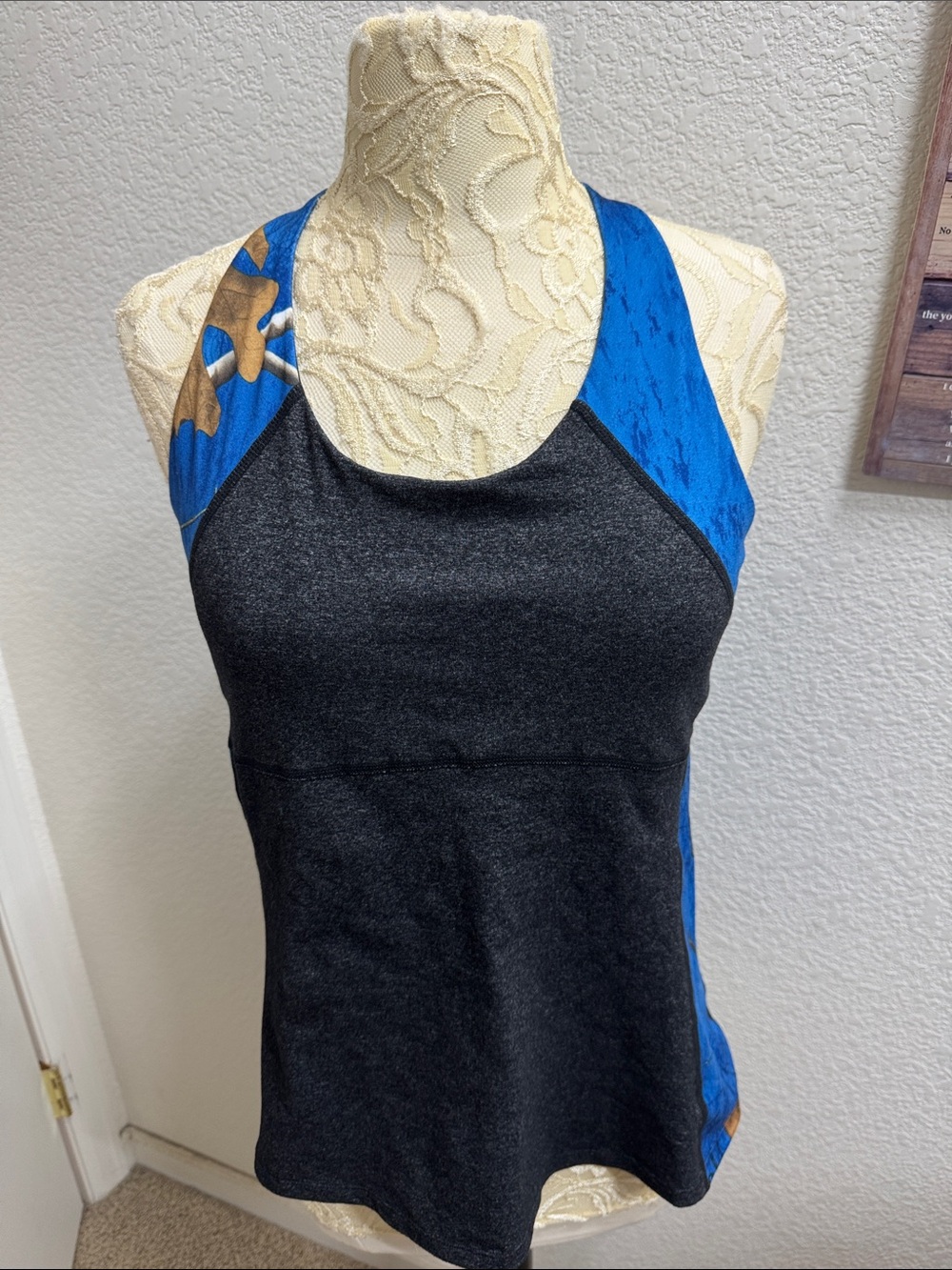 Realtree Racerback Tank Top - Black & Blue with Brown Accent